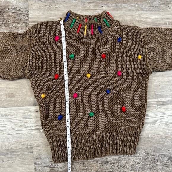 Vintage 90s Knit Sweater Brown Rainbow Nubby Pullover Chunky Acrylic M - Picture 8 of 8